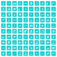 100 human resources icons set grunge blue