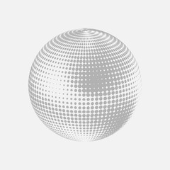 Abstract globe dotted sphere, 3d halftone effect vector background. Black and white vector illustration.