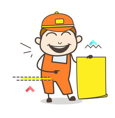Joyful Worker with Blank Paper Banner