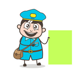 Joyful Young Mailman with Ad Banner