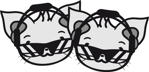 gesicht kopf duo team paar 2 freunde dj musik platte auflegen mischpult disko club tanzen party feiern süß niedlich katze kätzchen winken comic cartoon design haustier