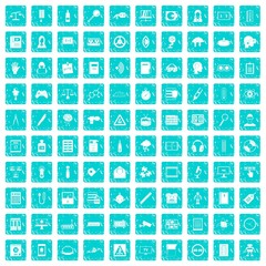 100 information icons set grunge blue