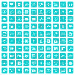 100 information technology icons set grunge blue