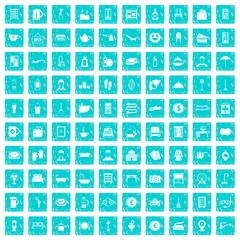100 inn icons set grunge blue