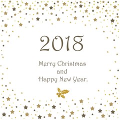 Merry Christmas and happy New year 2018 greeting card. Elegant winter background made of snowflakes and stars with empty place for your text