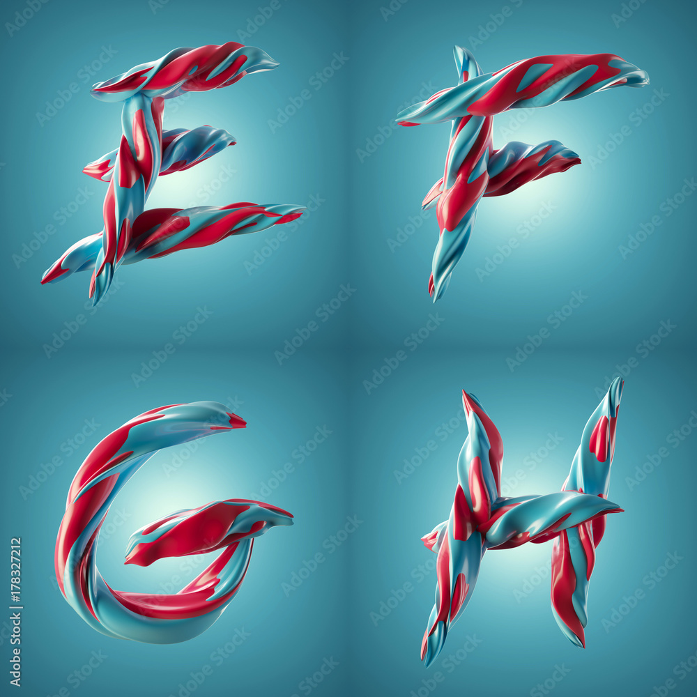 Poster 3d render of twisted colorful letters with shiny paint surface effect
