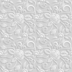 Seamless 3D white floral  pattern,  vector. Endless texture can be used for wallpaper, pattern fills, web page  background,  surface textures.