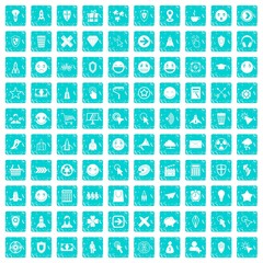 100 interface pictogram icons set grunge blue