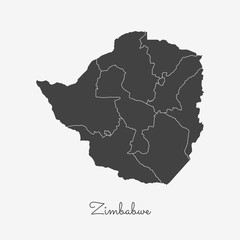 Zimbabwe region map: grey outline on white background. Detailed map of Zimbabwe regions. Vector illustration. © Eugene Ga