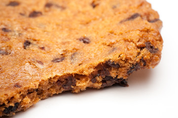 Chocolate chip cookie on white background