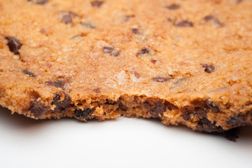 Chocolate chip cookie on white background