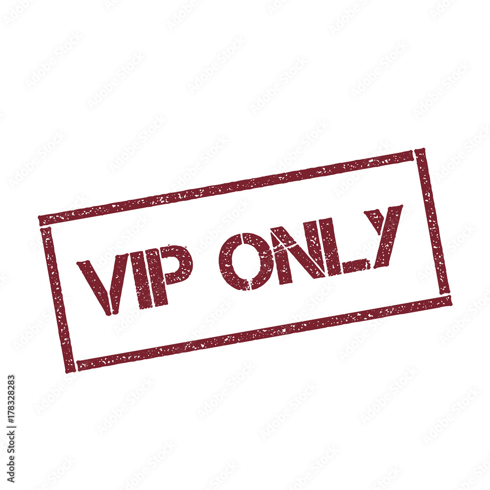 Poster vip only rectangular stamp. textured red seal with text isolated on white background, vector illustr