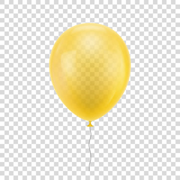 Yellow realistic balloon. Blue ball isolated on a transparent background for designers and illustrators. Balloon as a vector illustration