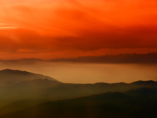 misty hills in the morning
