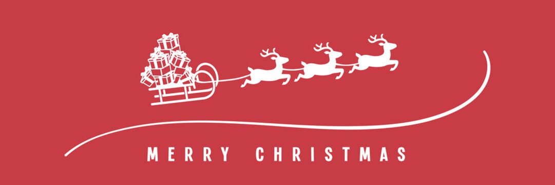 Schlitten mit Geschenken und Rentieren - Merry Christmas Banner