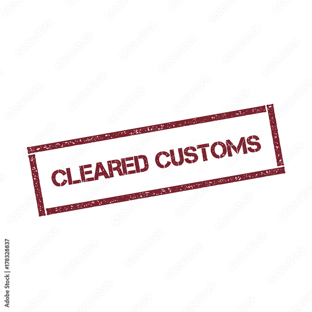 Poster cleared customs rectangular stamp. textured red seal with text isolated on white background, vector 