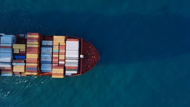Ultra large container vessel (ULCV) at sea - Aerial footage 