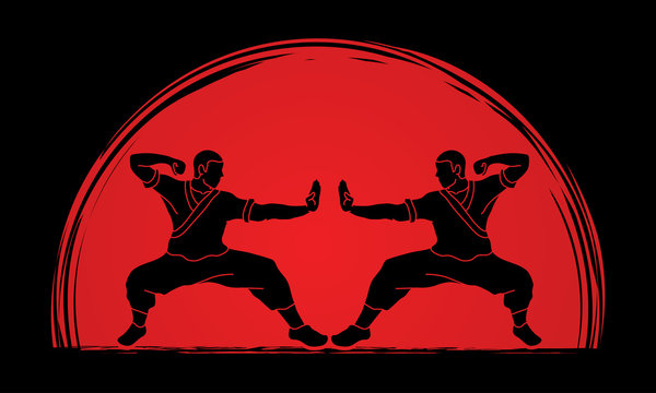 Kung fu action ready to fight designed on sunlight background graphic vector.