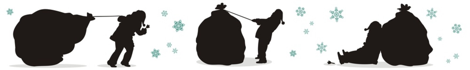 Weihnachtsmann müht sich mit Geschenkesack