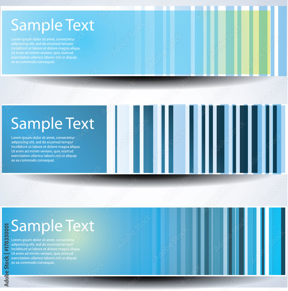 Poster set of three blue headers or banners with abstract design in freely scalable and editable vector for