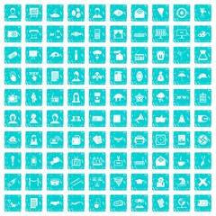 100 journalist icons set grunge blue