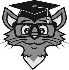 gesicht kopf abitur schulabschluss college zeugnis bestanden hut hornbrille grau hübsch süß niedlich katze kätzchen comic cartoon design haustier