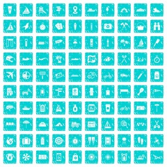 100 journey icons set grunge blue