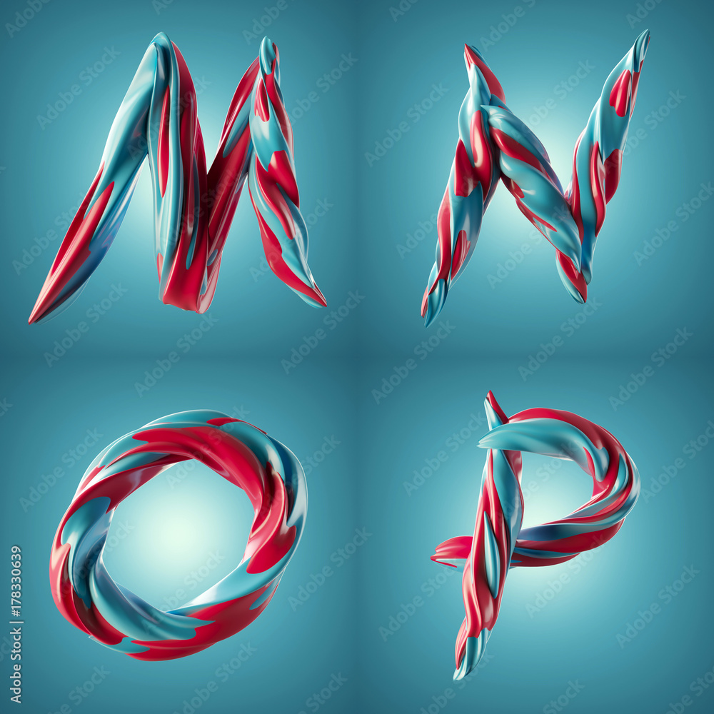 Poster 3d render of twisted colorful letters with shiny paint surface effect