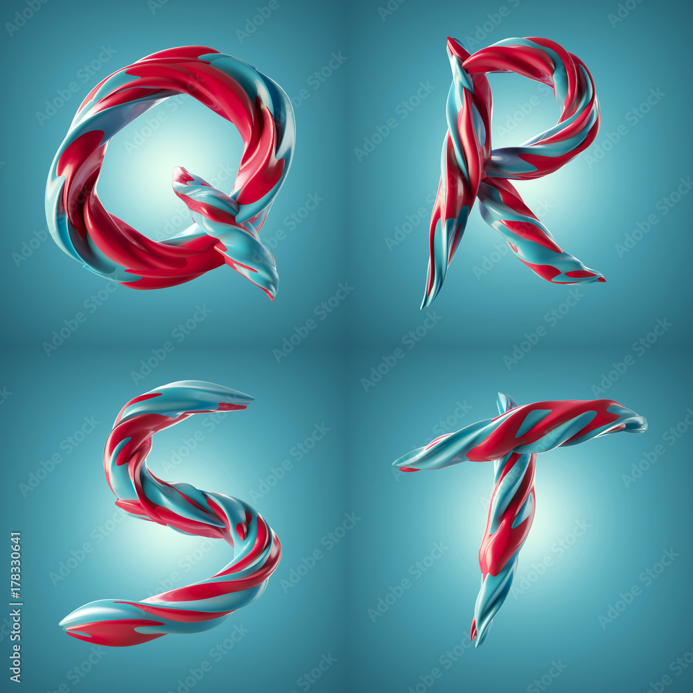 Poster 3d render of twisted colorful letters with shiny paint surface effect