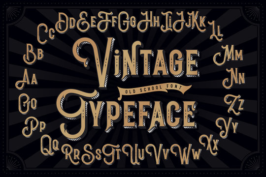 Vector vintage decorative font with extruded lines effect