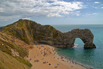 View of Durdle Door in West Lulworth, Dorset, UK