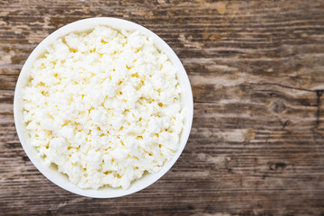 Cottage cheese in a white bowl