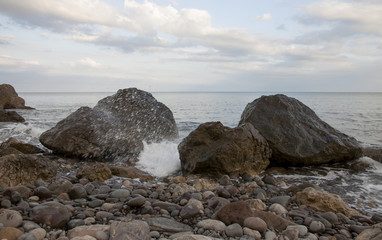 Seascape with rocky shore