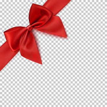 Realistic red bow and ribbon.