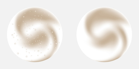 Two coffee round foam.Top view isolated on grey background.