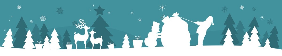 Hintergrund mit Weihnachtsmann, Schneemann und Schnee