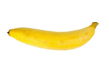 Single yellow banana isolated on white background
