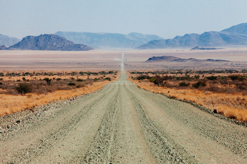 Long empty desert road in Namibia
