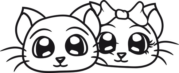 gesicht kopf 2 freunde team paar geschwister liebe verliebt mädchen girl weiblich schleife frau kind baby hübsch süß niedlich katze kätzchen comic cartoon design haustier