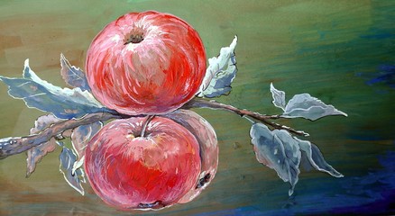 Apples branch paintings, oil paint, art