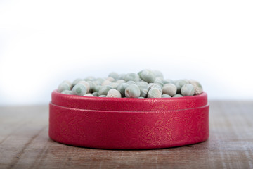 peas in a luxury red box