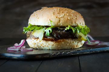 Hamburger with beef slices