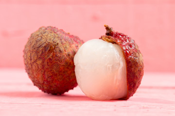 lychee fresh on pink wood