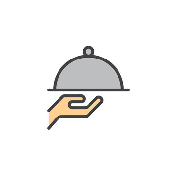 Tray in waiter hand filled outline icon