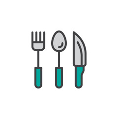 Cutlery, fork spoon and knife filled outline icon