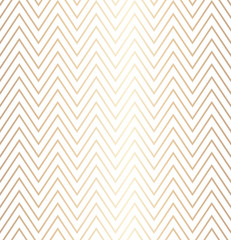 Trendy simple seamless zig zag golden geometric pattern on white background, vector illustration. Wrapping paper zigzag graphic print. Repeating line texture. Modern minimalistic hipster geometry