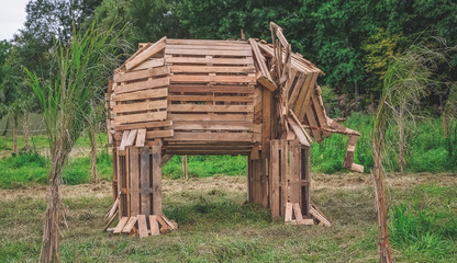 An elephant made of wood
