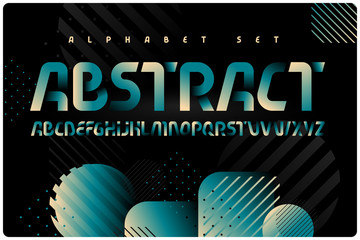 Geometric font with color gradient fill and abstract vector composition.