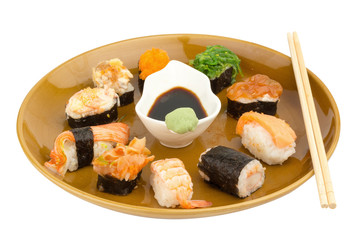 Japanese Cuisine Sushi on white background