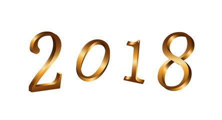 Happy New Year golden numbers. Gold numbers 2018 on white background. Christmas and New Year design. Symbol of holiday, celebration. Luxury golden texture. Vector illustration